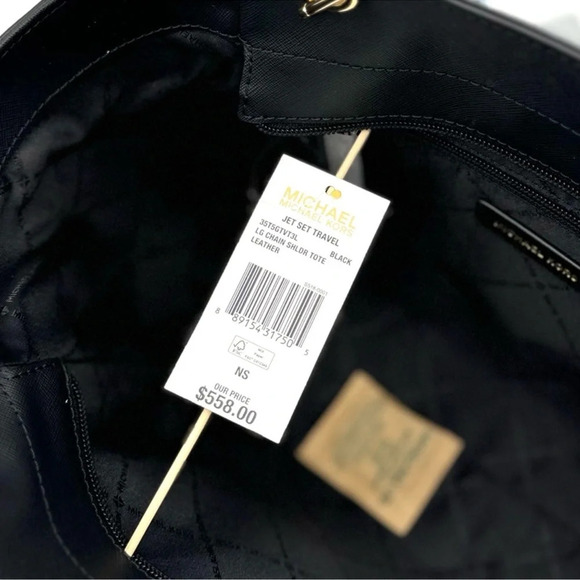 Michael Kors Jet Set Travel Large Chain Shoulder Tote Bag Black/Gold - Picture 12 of 12